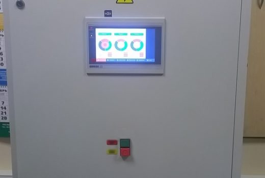 Включенный шкаф управления.