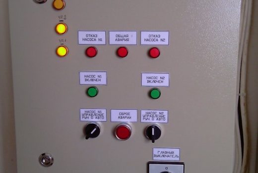 щит управления дренажными насосами, вид на монтаж