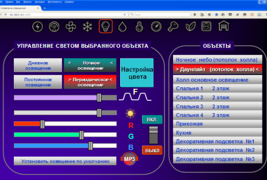Рис.5 Панель управления освещением