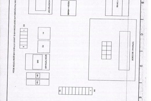 Схема расположения оборудования в шкафу управления дозатором воды.