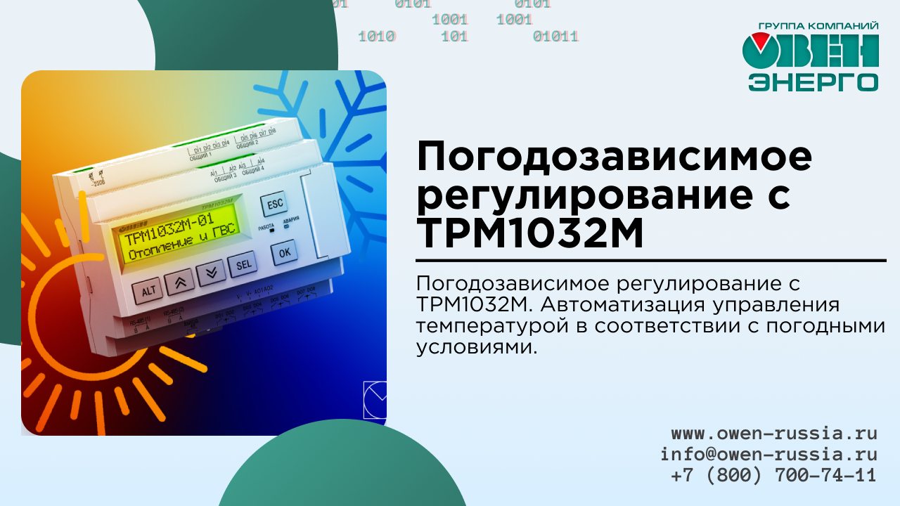 Погодозависимое регулирование с ТРМ1032М. Автоматизация управления температурой в соответствии с погодными условиями.