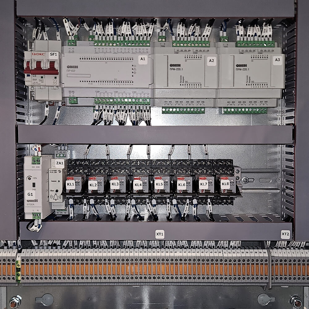 Мини-ПЛК Овен ПР102 с модулями ввода/вывода и клеммы с ножевым размыкателем Meyertec