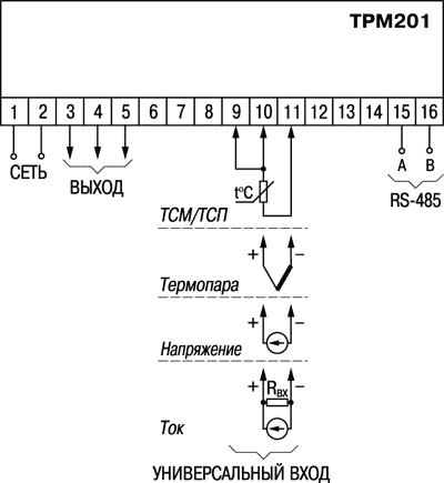 Общая схема подключения ТРМ201